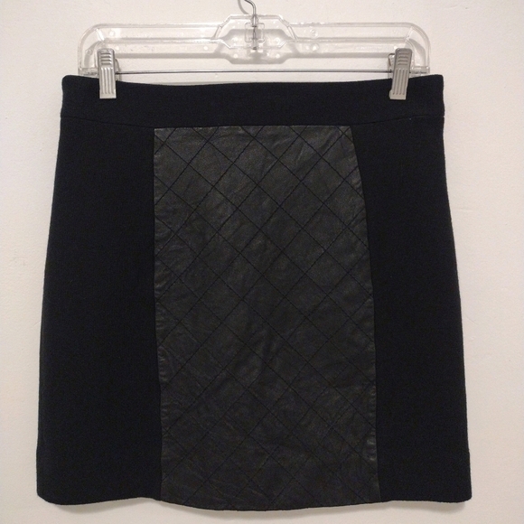 Milly - Lambskin Leather Wool Black Mini Skirt - Picture 3 of 16